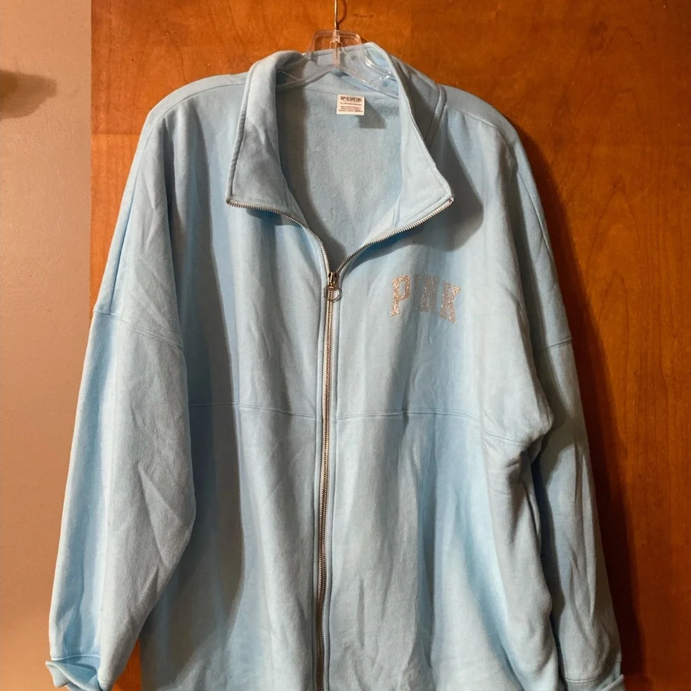 Victoria’s Secret XL baby blue zip up with bling glitter in silver - Picture 2 of 2